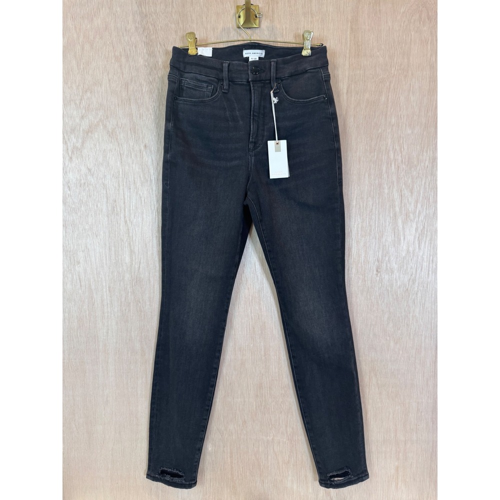 Good American Good Legs Skinny Jeans Charcoal Black High Rise Distressed Ankle 4